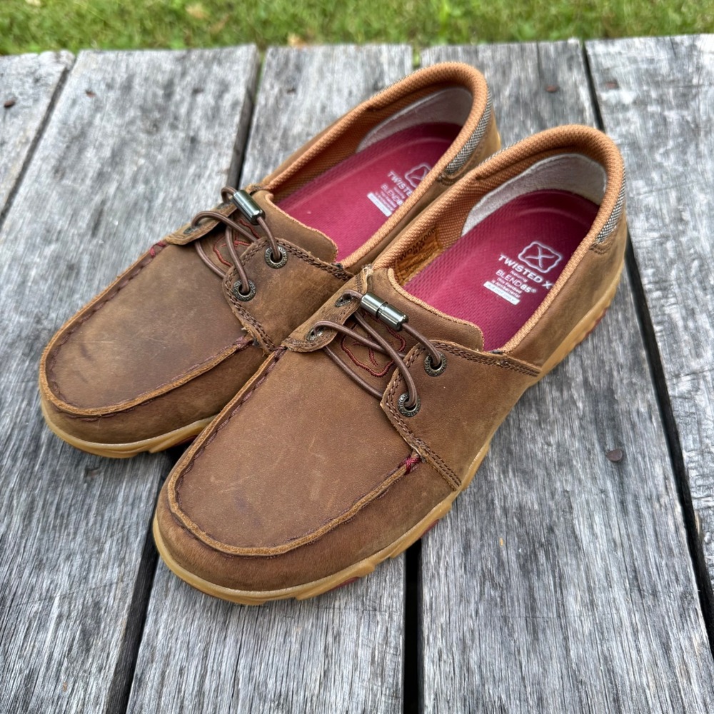 Twisted X Womens Driving Moc Brown Leather Loafers WDMX006 Size 8M Boat Shoes